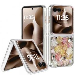 Motorola Razr Ultra 2025 Muti-Color Floral Bling Stones Ornaments Case - Orange