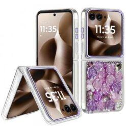 Motorola Razr Ultra 2025 Muti-Color Floral Bling Stones Ornaments Case - Purple