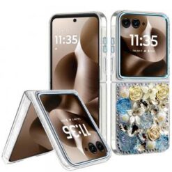 Motorola Razr Ultra 2025 Muti-Color Rose Bling Stones Ornaments Case - Blue