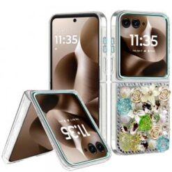 Motorola Razr Ultra 2025 Muti-Color Rose Bling Stones Ornaments Case - Green