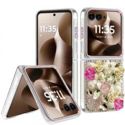 Motorola Razr Ultra 2025 Muti-Color Rose Bling Stones Ornaments Case - Pink