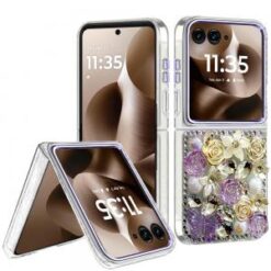 Motorola Razr Ultra 2025 Muti-Color Rose Bling Stones Ornaments Case - Purple