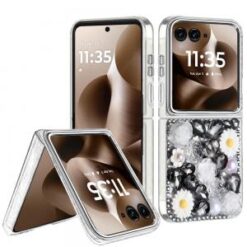 Motorola Razr Ultra 2025 Spectacular Full Bling Stones Glitter HQ Hybrid Floral Series - Black
