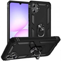 For Samsung Galaxy A07 Ring Magnetic Kickstand Hybrid Case Cover - Black