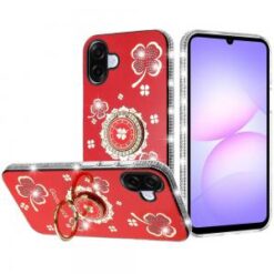 For Samsung Galaxy A07 Splendid Glitter with Diamonds All Around Edges Ring Stand Case Cover - Red