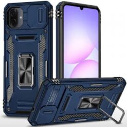 For Samsung Galaxy A07 Utter Tough Metal Ring Movable Camera Window Hybrid Case Cover - Navy blue
