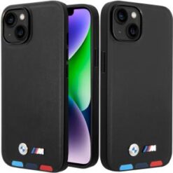 Apple iPhone 14 / iPhone 13 - (BMW) - M HC PU HOT STAMP TRICOLOR BLACK (BMW#36)
