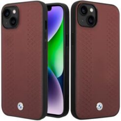 Apple iPhone 14 / iPhone 13 - (BMW) - SIGN HC LEATHER DIAMOND PATTERN BURGUNDY (BMW#41)