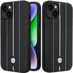 Apple iPhone 14 / iPhone 13 - (BMW) - SIGN HC LEATHER HOT STAMP BLUE LINES BLACK (BMW#45)
