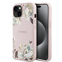 iPhone 14 - GUESS HC O GRAINED PU PRINTED FLOWERS AND CLASSIC LOGO - Pink (GUESS#158)