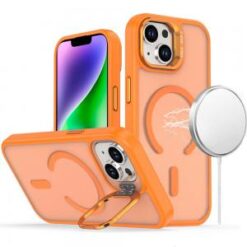 iPhone 13/14 Magnetic Matte Camera Metallic Stand Hybrid Case - Cosmic Orange