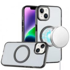 iPhone 13 6.1 Magnetic Circle Ring Transparent Premium Acrylic with Metal Buttons & Camera Raise