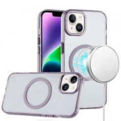 iPhone 13 6.1 Magnetic Circle Ring Transparent Premium Acrylic with Metal Buttons & Camera Raise