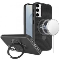 Samsung s26 Carbon Design [Magnetic Circle] with Ring Stand Hybrid Case - Black