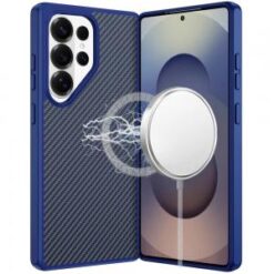 Samsung s26 Ultra CarbonFiber Design Magnetic Ring HQ Thick 2.0mm Hybrid Case - Navy Blue