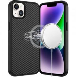 iPhone 13/14 CarbonFiber Design Magnetic Ring HQ Thick 2.0mm Hybrid Case - Black
