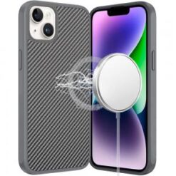iPhone 13/14 CarbonFiber Design Magnetic Ring HQ Thick 2.0mm Hybrid Case - Grey