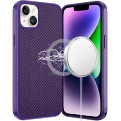 iPhone 13/14 CarbonFiber Design Magnetic Ring HQ Thick 2.0mm Hybrid Case - Dark Purple