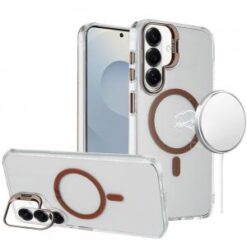 Samsung s26 Transparent HQ Hybrid with Metallic Camera Stand Magnetic Ring Case - Desert Gold
