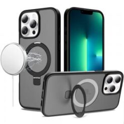 iPhone 13 Pro Magnetic Matching Ring Stand Full Rotation Matte Hybrid - Black