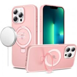 iPhone 13 Pro Magnetic Matching Ring Stand Full Rotation Matte Hybrid - Light Pink