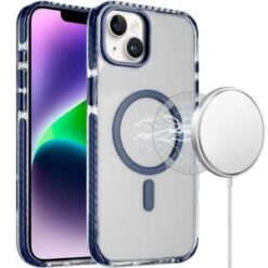 iPhone 13/14 Transparent Matching Color Magnetic Ring Hybrid - Blue