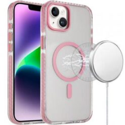 iPhone 13/14 Transparent Matching Color Magnetic Ring Hybrid - Pink