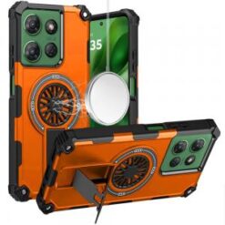 Moto G Power 2026/2025 CD Texture Design Magnetic Car Mount Friendly HQ Hybrid - Cosmic Orange