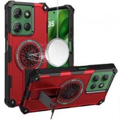 Moto G Power 2026/2025 CD Texture Design Magnetic Car Mount Friendly HQ Hybrid - Red