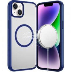 iPhone 13/14 Magnetic Ring HQ Transparent Thick 2.0mm Hybrid Case - Navy Blue