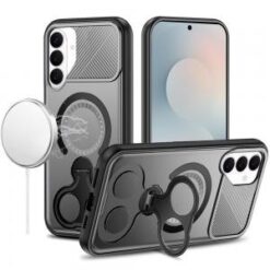 Samsung s26 Car Mount with 2-Ring Stand Hybrid Case - Gray