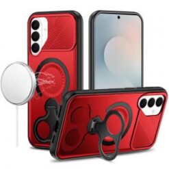 Samsung s26 Car Mount with 2-Ring Stand Hybrid Case - Red