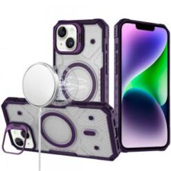 iPhone 13/14 Tough Dotted Design HQ Hybrid with Metallic Camera Stand Magnetic Ring Case - Dark