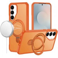 Samsung s26 Matte Finish Simplified Magnetic Ring With Stand Hybrid Case - Cosmic Orange