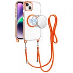 iPhone 13/14 Transparent HQ Clear Line Design Edged Hybrid [Magnetic Circle] with Matching Lanya