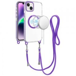 iPhone 13/14 Transparent HQ Clear Line Design Edged Hybrid [Magnetic Circle] with Matching Lanya