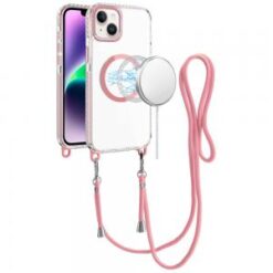 iPhone 13/14 Transparent HQ Clear Line Design Edged Hybrid [Magnetic Circle] with Matching Lanya