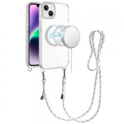 iPhone 13/14 Transparent HQ Clear Line Design Edged Hybrid [Magnetic Circle] with Matching Lanya