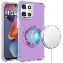For Moto G 5G 2025/2026 - G Play 2026 - Magnetic Ring Circle Bling Chrome 3in1 Hybrid Case - Purple