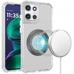 Moto G Stylus 5G 2026/2025 Magnetic Ring Circle Bling Chrome 3in1 Hybrid Case - Clear