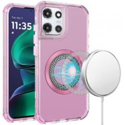 Moto G Stylus 5G 2026/2025 Magnetic Ring Circle Bling Chrome 3in1 Hybrid Case - Pink