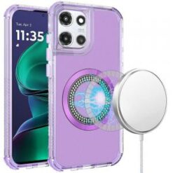 Moto G Stylus 5G 2026/2025 Magnetic Ring Circle Bling Chrome 3in1 Hybrid Case - Purple