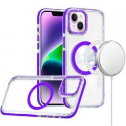 iPhone 13/14 Matching Color Frame Strong Magnetic Ring Circle Transparent HQ Thick Hybrid - Purp