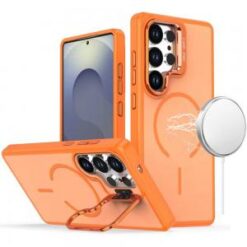 Samsung s26 Ultra Premium Matte Magnetic Metal Camera Stand Hybrid Case - Cosmic Orange
