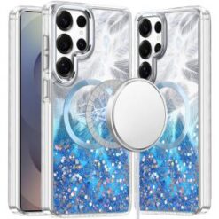 Samsung s26 Ultra Epoxy Glitter Shimmer [Magnetic Circle] Hybrid Case - Dark Blue