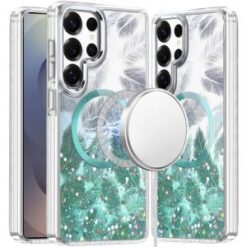 Samsung s26 Ultra Epoxy Glitter Shimmer [Magnetic Circle] Hybrid Case - Light Green
