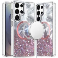 Samsung s26 Ultra Epoxy Glitter Shimmer [Magnetic Circle] Hybrid Case - Light Pink