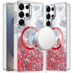Samsung s26 Ultra Epoxy Glitter Shimmer [Magnetic Circle] Hybrid Case - Red
