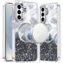 Samsung s26 Epoxy Glitter Shimmer [Magnetic Circle] Hybrid Case - Black