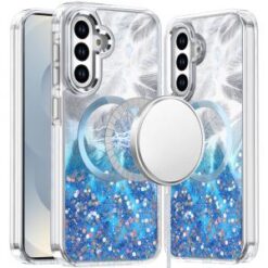 Samsung s26 Epoxy Glitter Shimmer [Magnetic Circle] Hybrid Case - Dark Blue